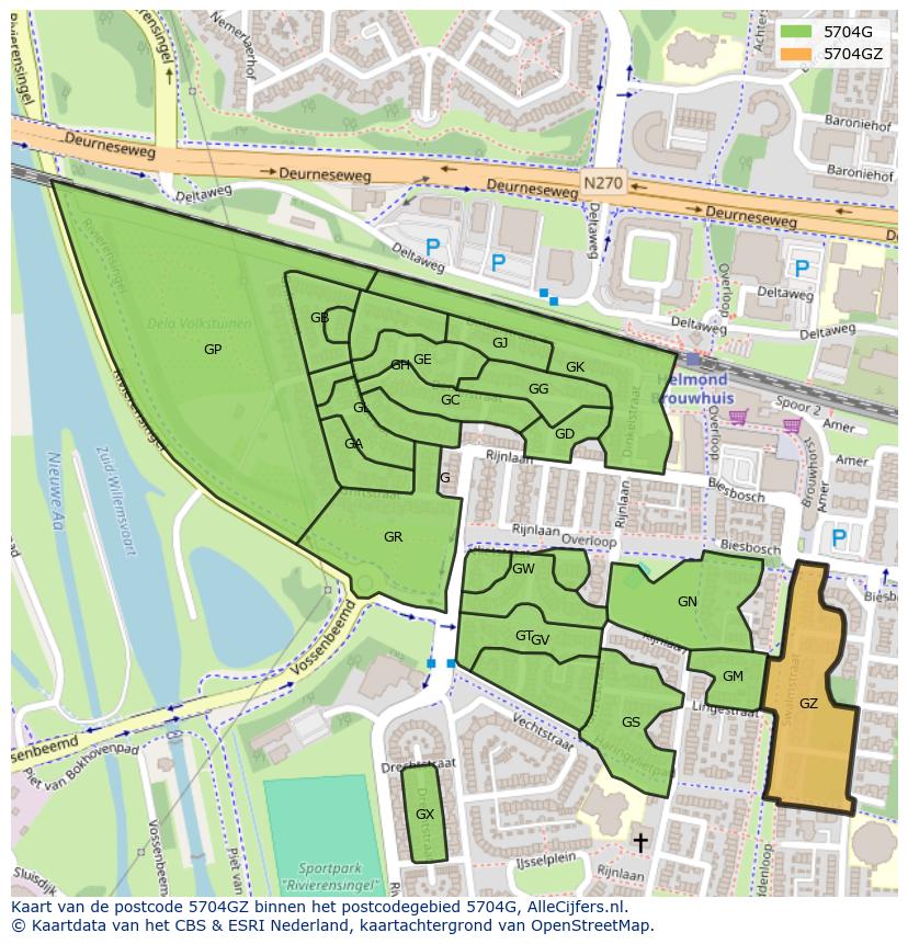 Afbeelding van het postcodegebied 5704 GZ op de kaart.