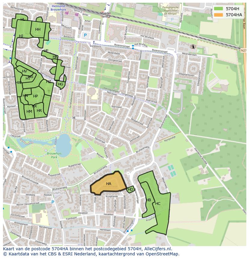 Afbeelding van het postcodegebied 5704 HA op de kaart.