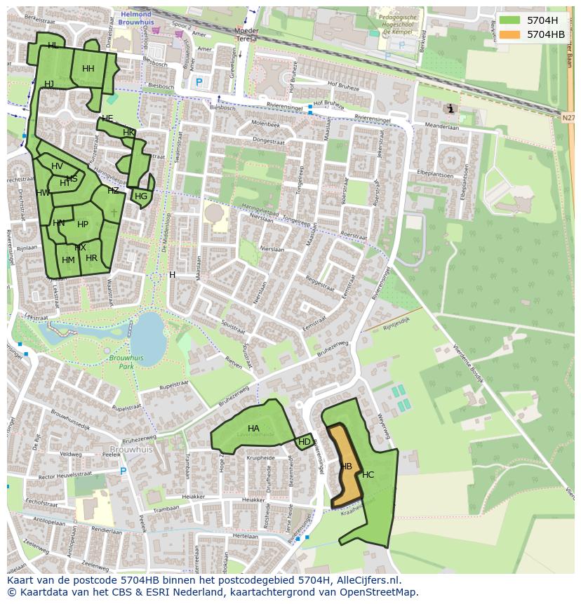 Afbeelding van het postcodegebied 5704 HB op de kaart.