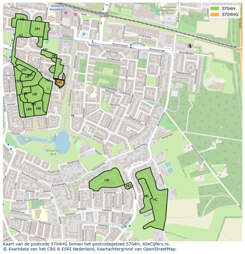 Afbeelding van het postcodegebied 5704 HG op de kaart.