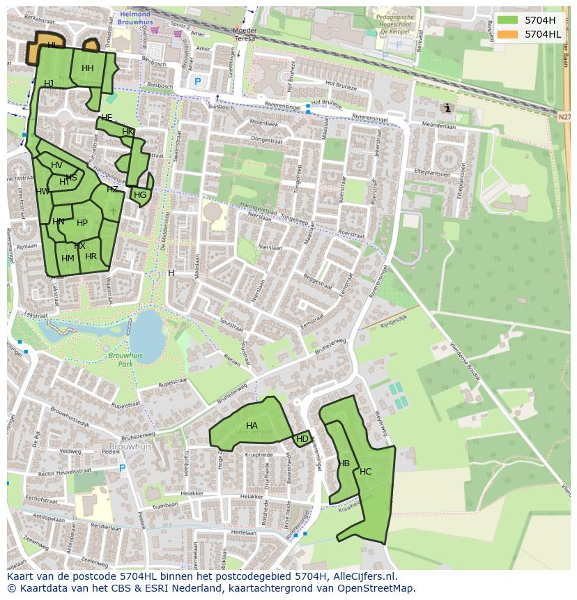 Afbeelding van het postcodegebied 5704 HL op de kaart.