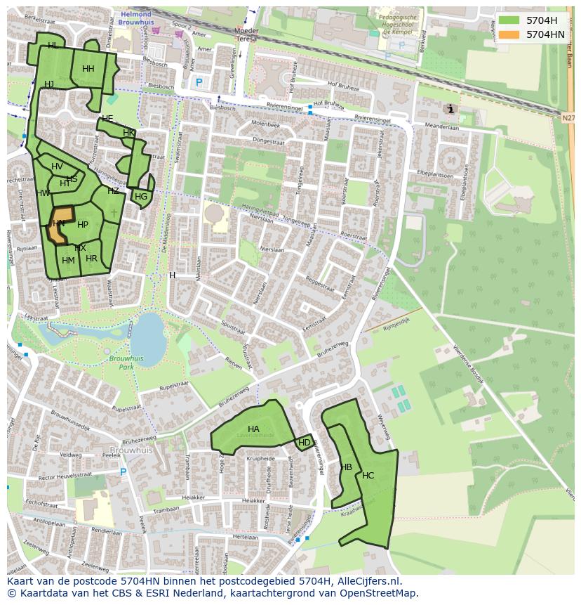 Afbeelding van het postcodegebied 5704 HN op de kaart.