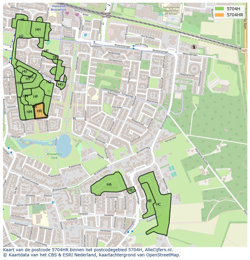 Afbeelding van het postcodegebied 5704 HR op de kaart.