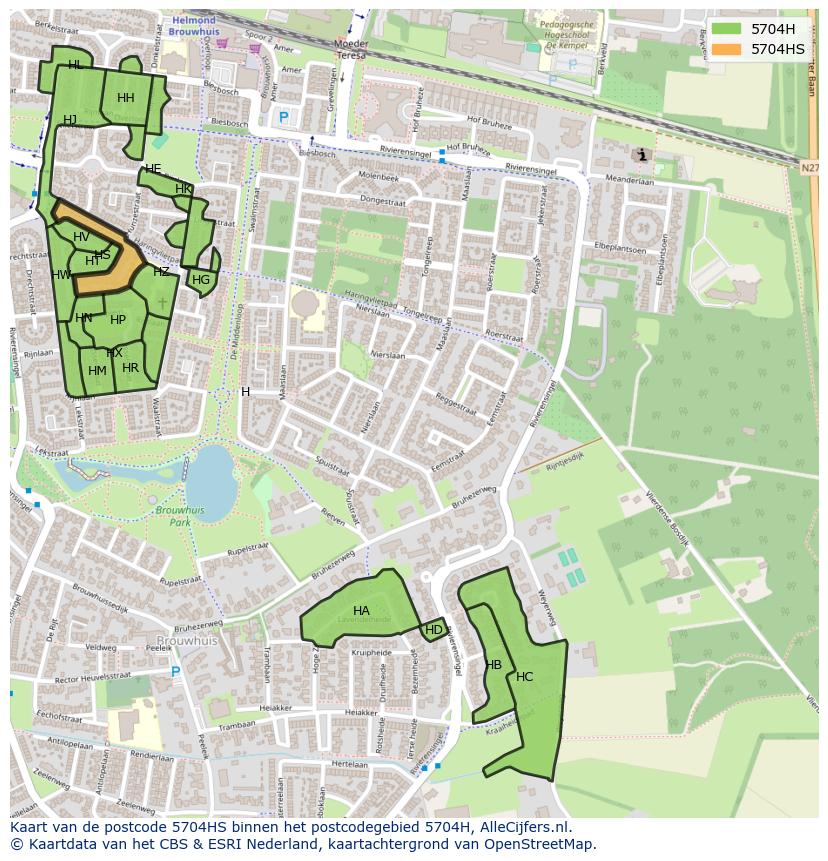 Afbeelding van het postcodegebied 5704 HS op de kaart.