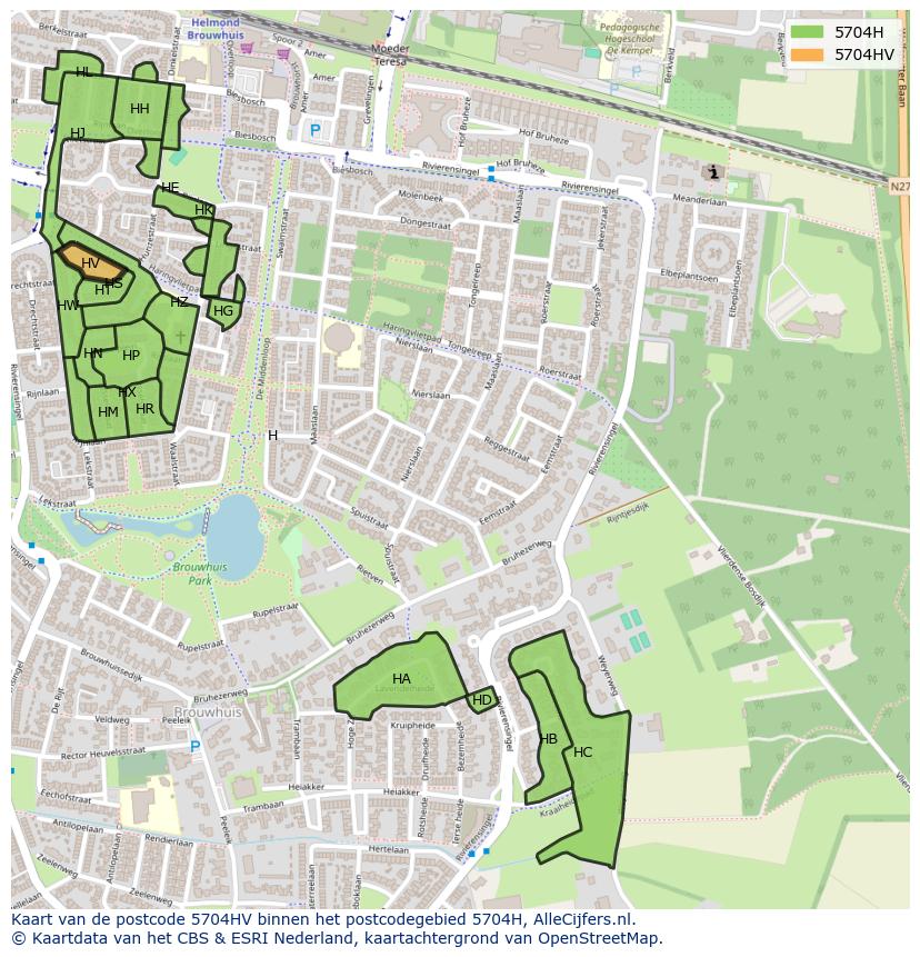 Afbeelding van het postcodegebied 5704 HV op de kaart.
