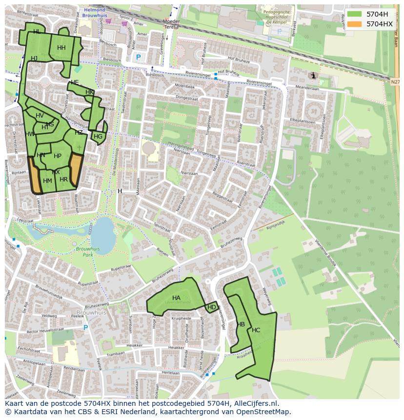 Afbeelding van het postcodegebied 5704 HX op de kaart.