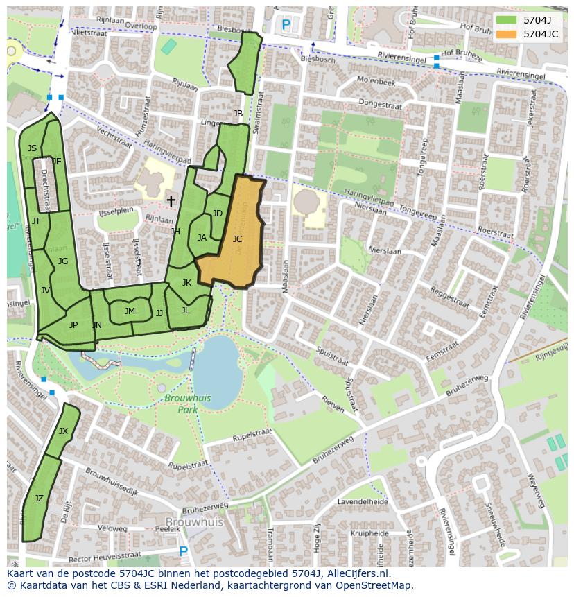 Afbeelding van het postcodegebied 5704 JC op de kaart.