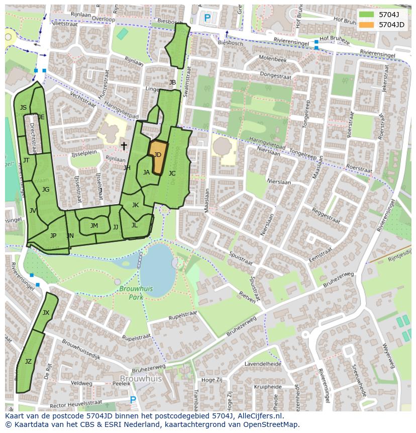Afbeelding van het postcodegebied 5704 JD op de kaart.