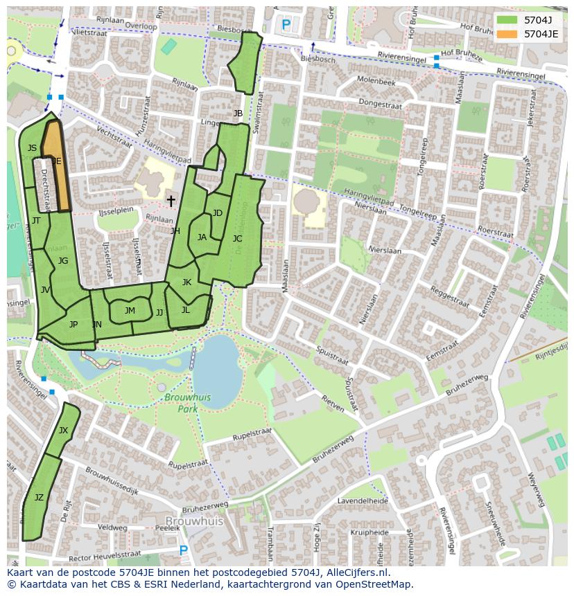 Afbeelding van het postcodegebied 5704 JE op de kaart.