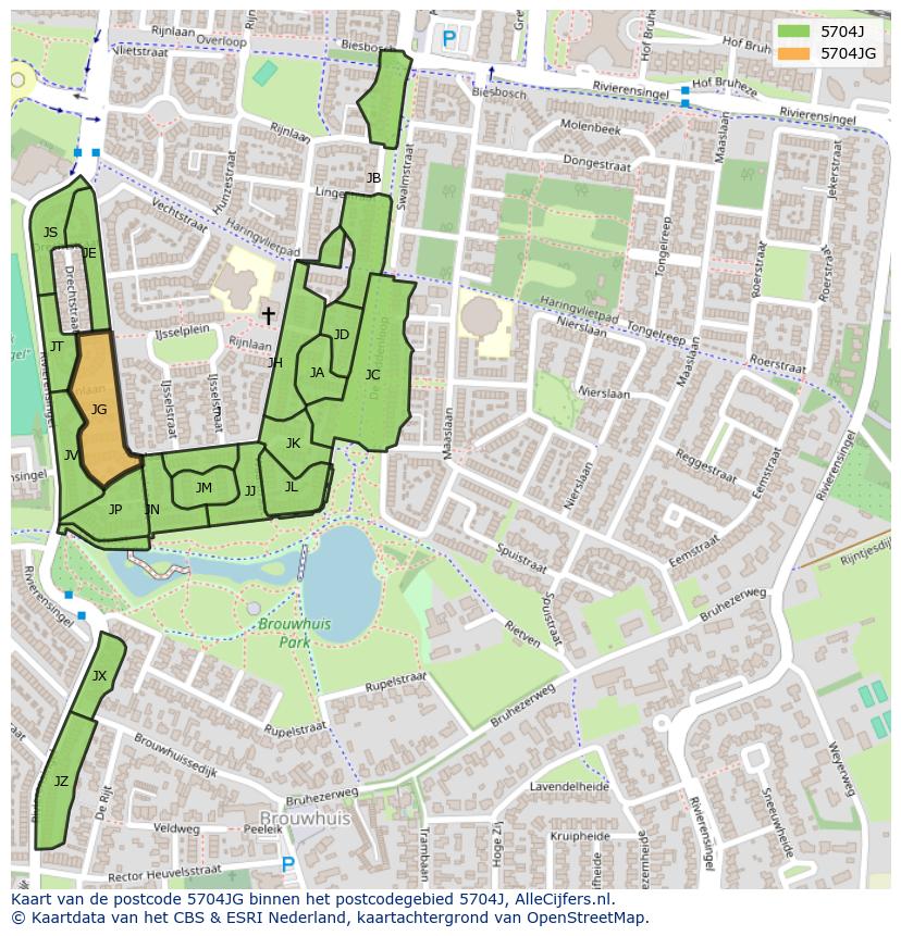 Afbeelding van het postcodegebied 5704 JG op de kaart.