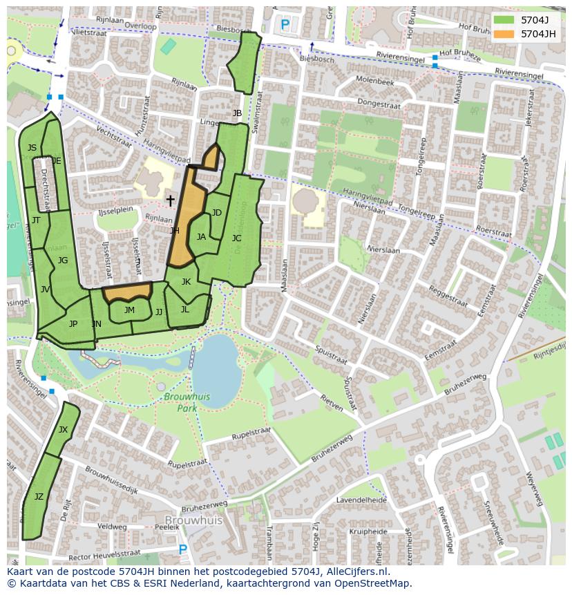Afbeelding van het postcodegebied 5704 JH op de kaart.