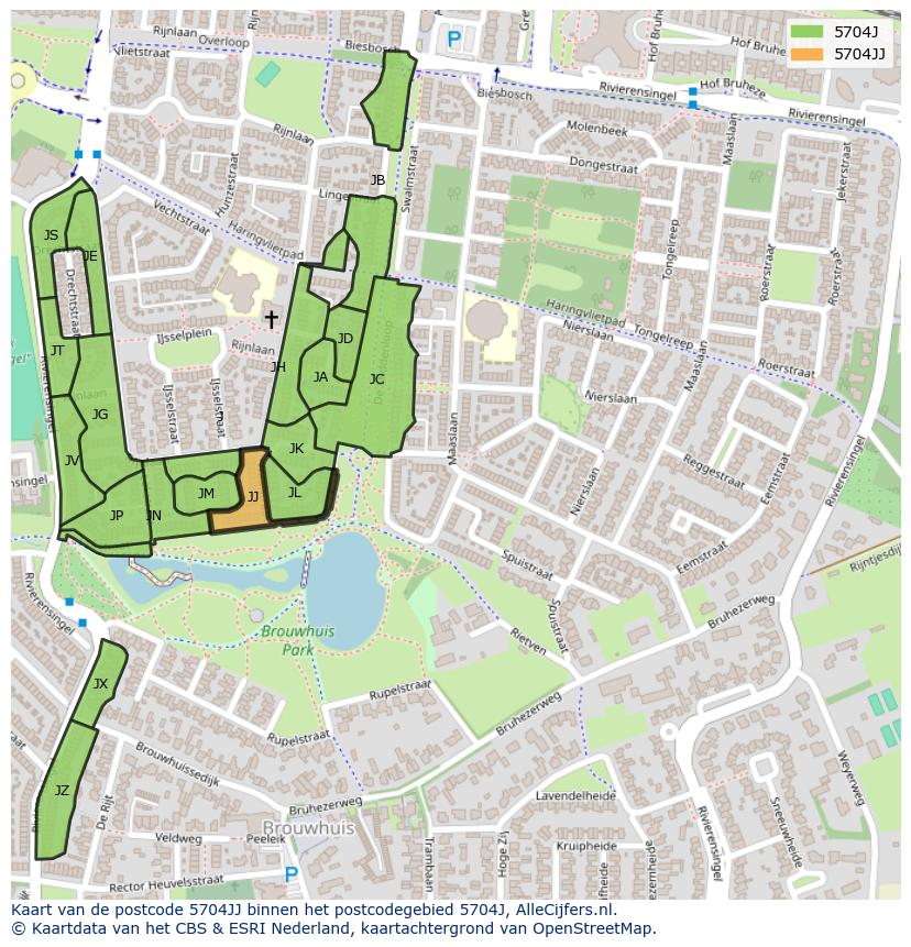 Afbeelding van het postcodegebied 5704 JJ op de kaart.