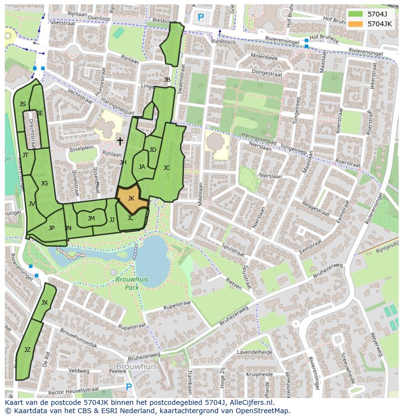 Afbeelding van het postcodegebied 5704 JK op de kaart.