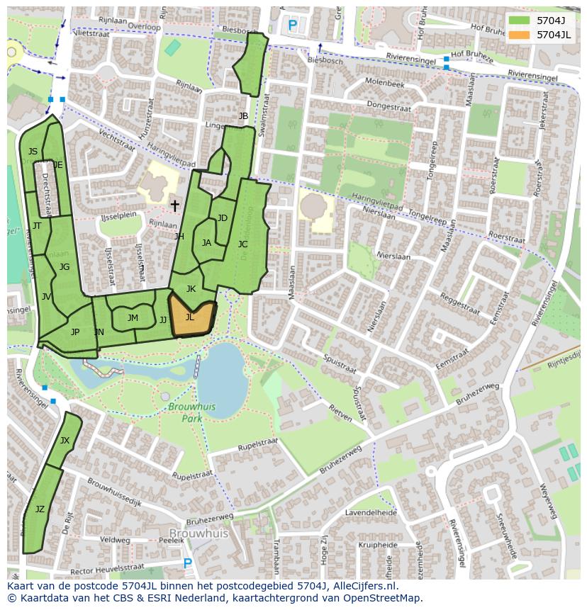 Afbeelding van het postcodegebied 5704 JL op de kaart.