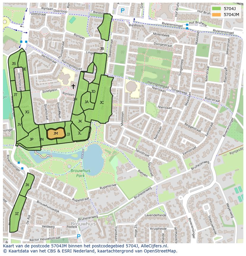 Afbeelding van het postcodegebied 5704 JM op de kaart.