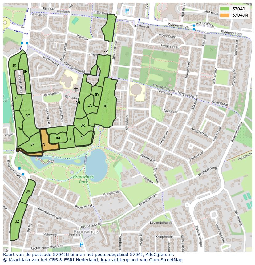 Afbeelding van het postcodegebied 5704 JN op de kaart.