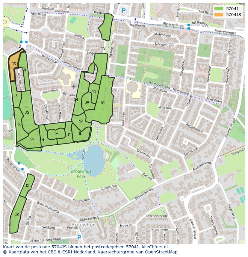 Afbeelding van het postcodegebied 5704 JS op de kaart.