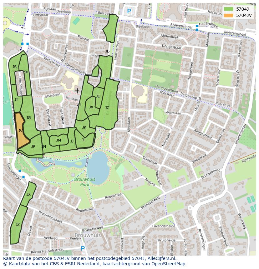 Afbeelding van het postcodegebied 5704 JV op de kaart.