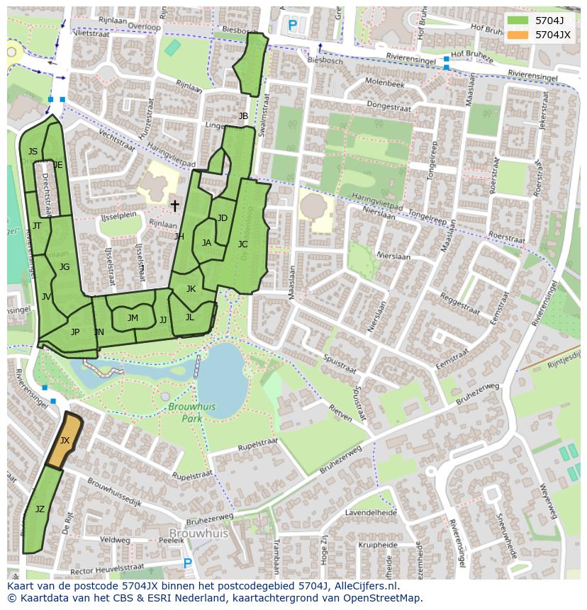 Afbeelding van het postcodegebied 5704 JX op de kaart.