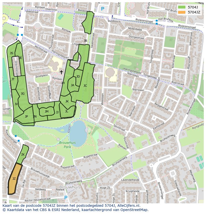 Afbeelding van het postcodegebied 5704 JZ op de kaart.