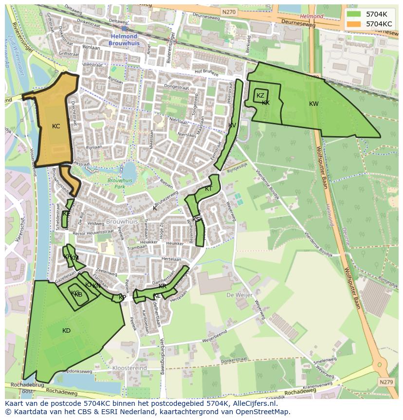 Afbeelding van het postcodegebied 5704 KC op de kaart.