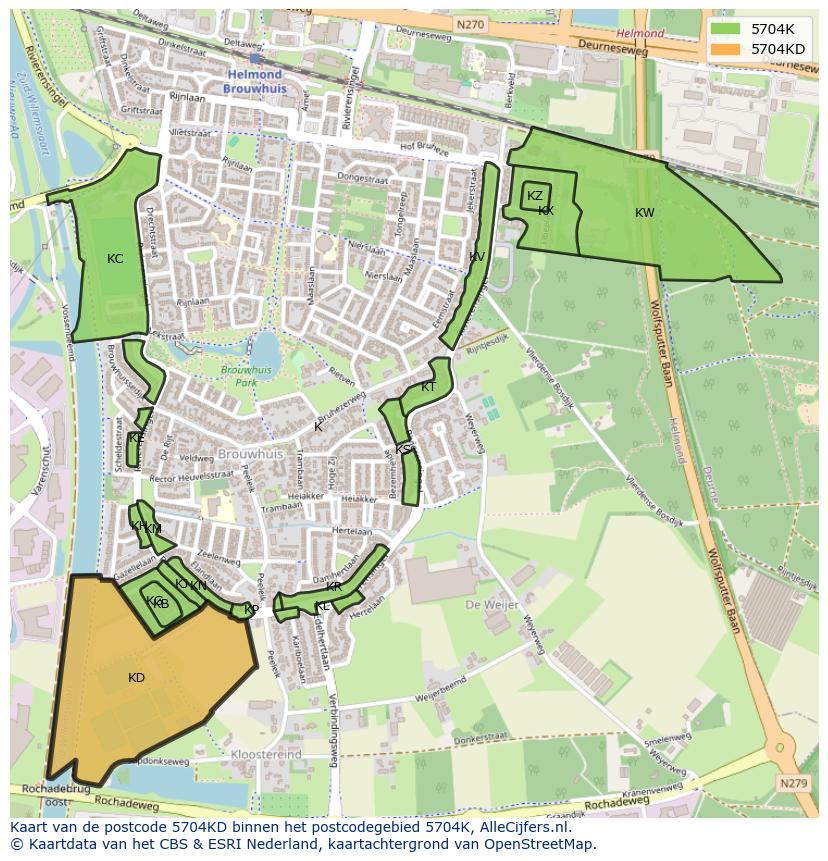 Afbeelding van het postcodegebied 5704 KD op de kaart.