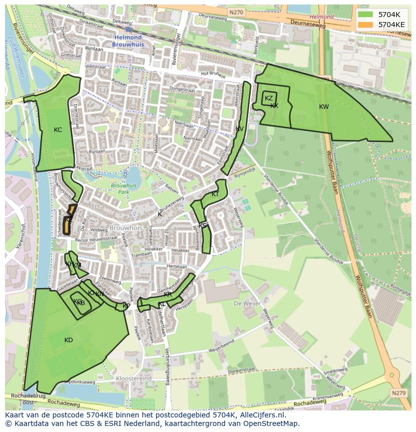 Afbeelding van het postcodegebied 5704 KE op de kaart.