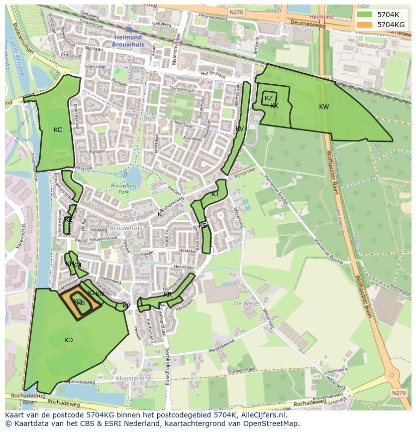 Afbeelding van het postcodegebied 5704 KG op de kaart.