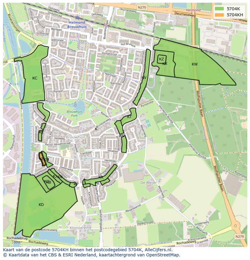 Afbeelding van het postcodegebied 5704 KH op de kaart.