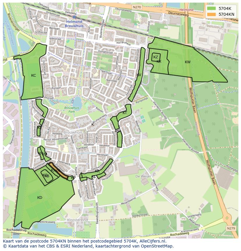 Afbeelding van het postcodegebied 5704 KN op de kaart.