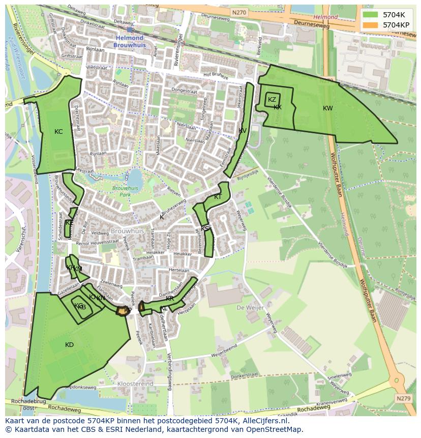 Afbeelding van het postcodegebied 5704 KP op de kaart.