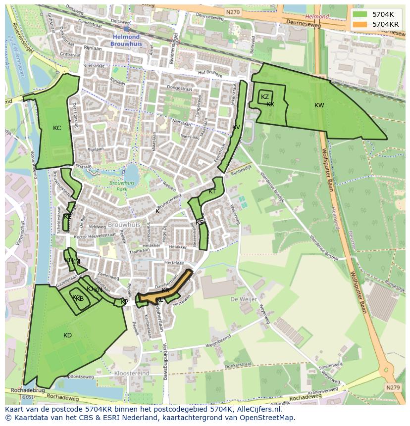 Afbeelding van het postcodegebied 5704 KR op de kaart.