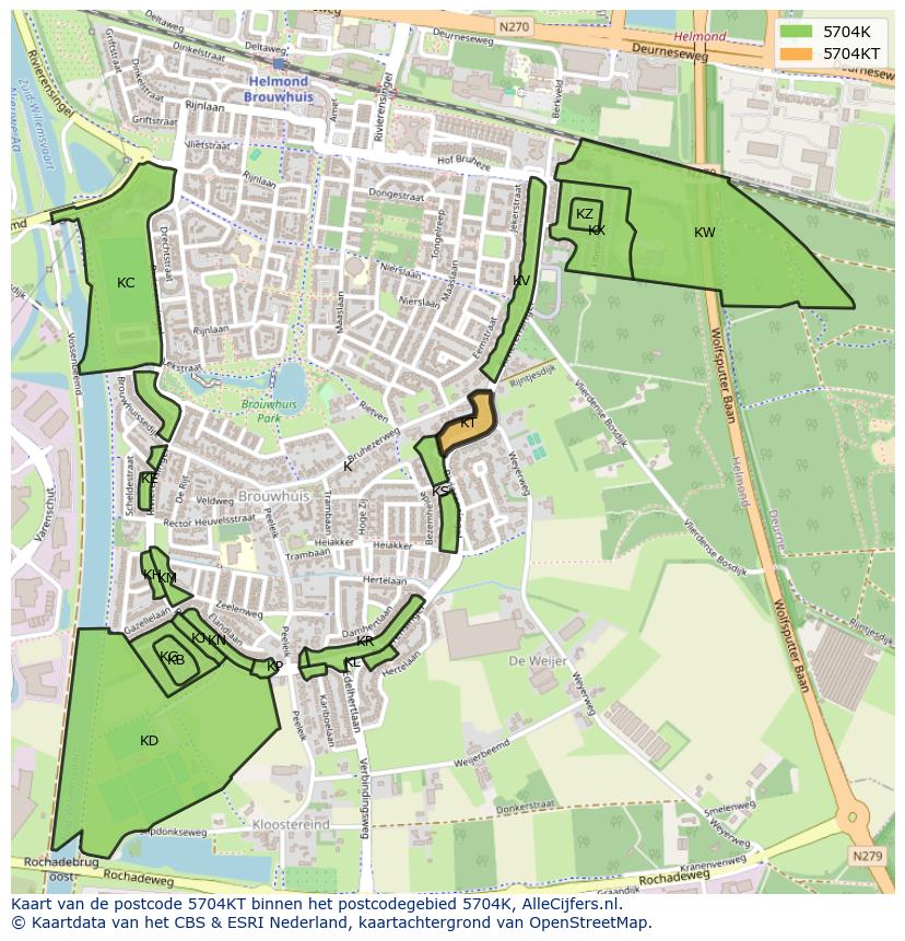 Afbeelding van het postcodegebied 5704 KT op de kaart.