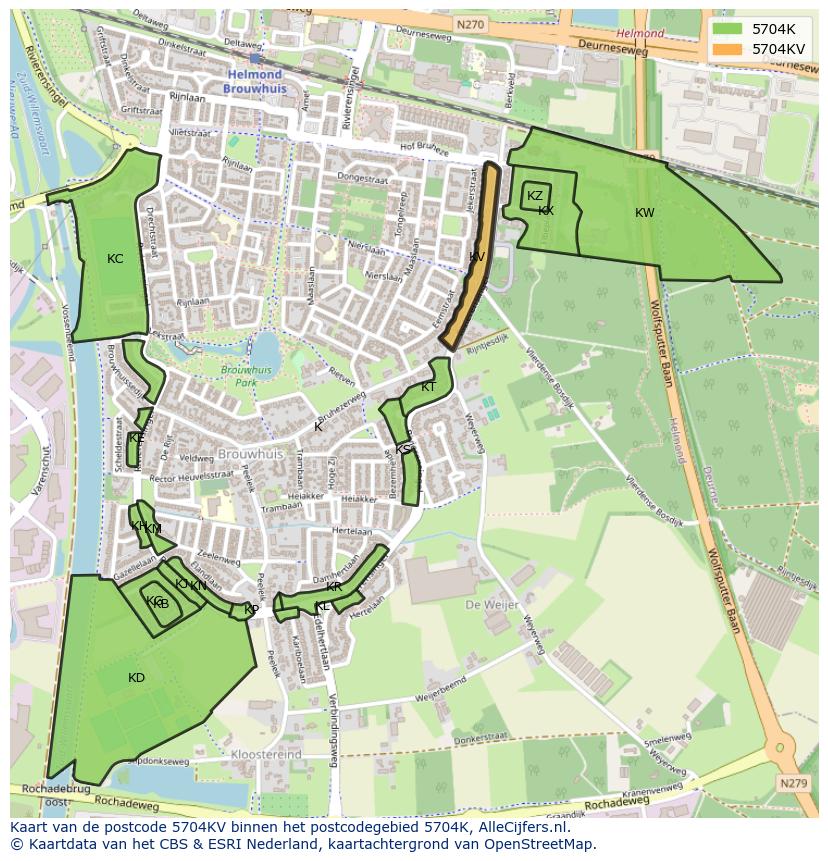Afbeelding van het postcodegebied 5704 KV op de kaart.