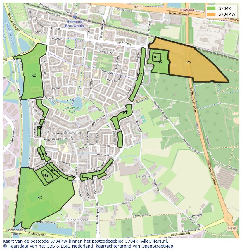 Afbeelding van het postcodegebied 5704 KW op de kaart.