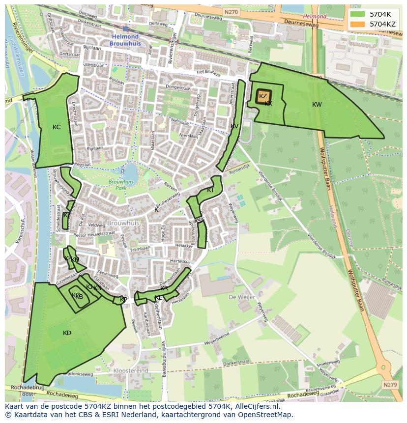 Afbeelding van het postcodegebied 5704 KZ op de kaart.