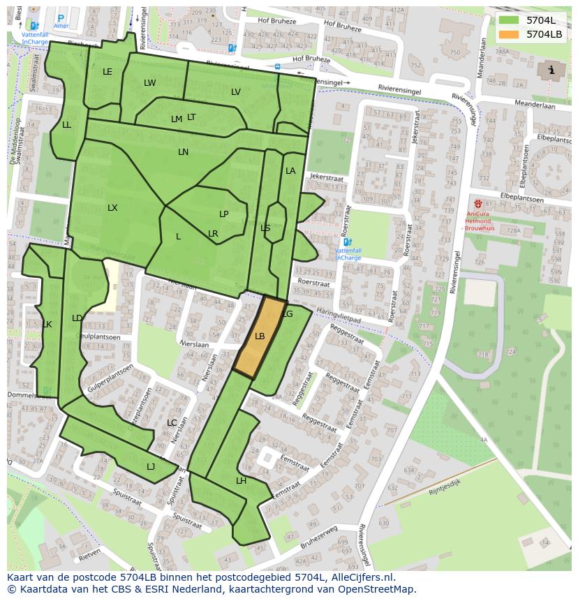Afbeelding van het postcodegebied 5704 LB op de kaart.