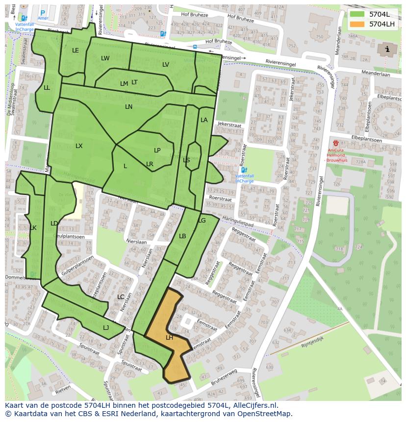 Afbeelding van het postcodegebied 5704 LH op de kaart.