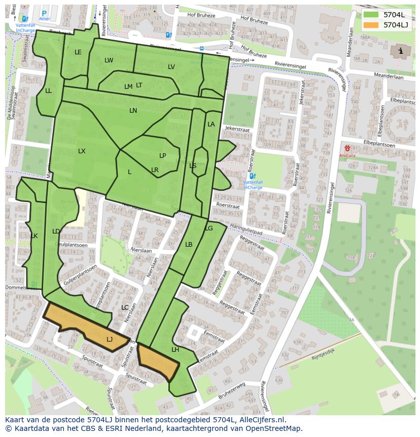 Afbeelding van het postcodegebied 5704 LJ op de kaart.