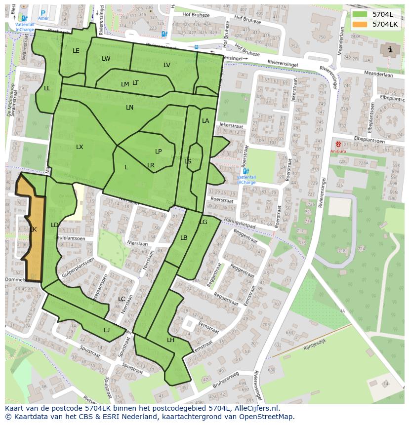 Afbeelding van het postcodegebied 5704 LK op de kaart.