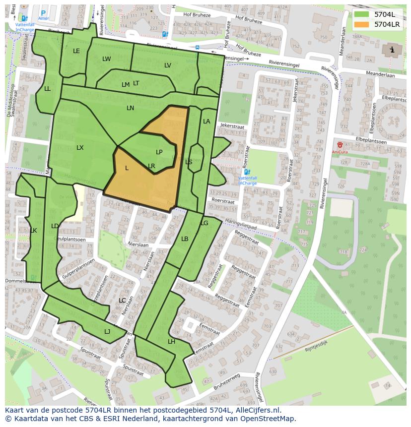 Afbeelding van het postcodegebied 5704 LR op de kaart.