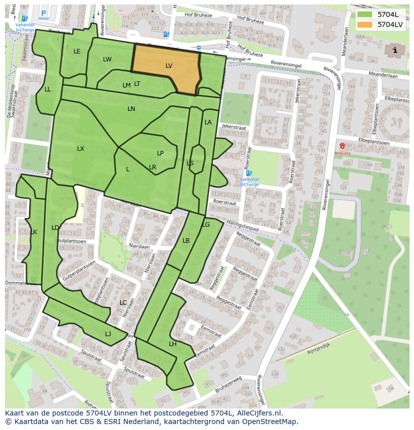 Afbeelding van het postcodegebied 5704 LV op de kaart.
