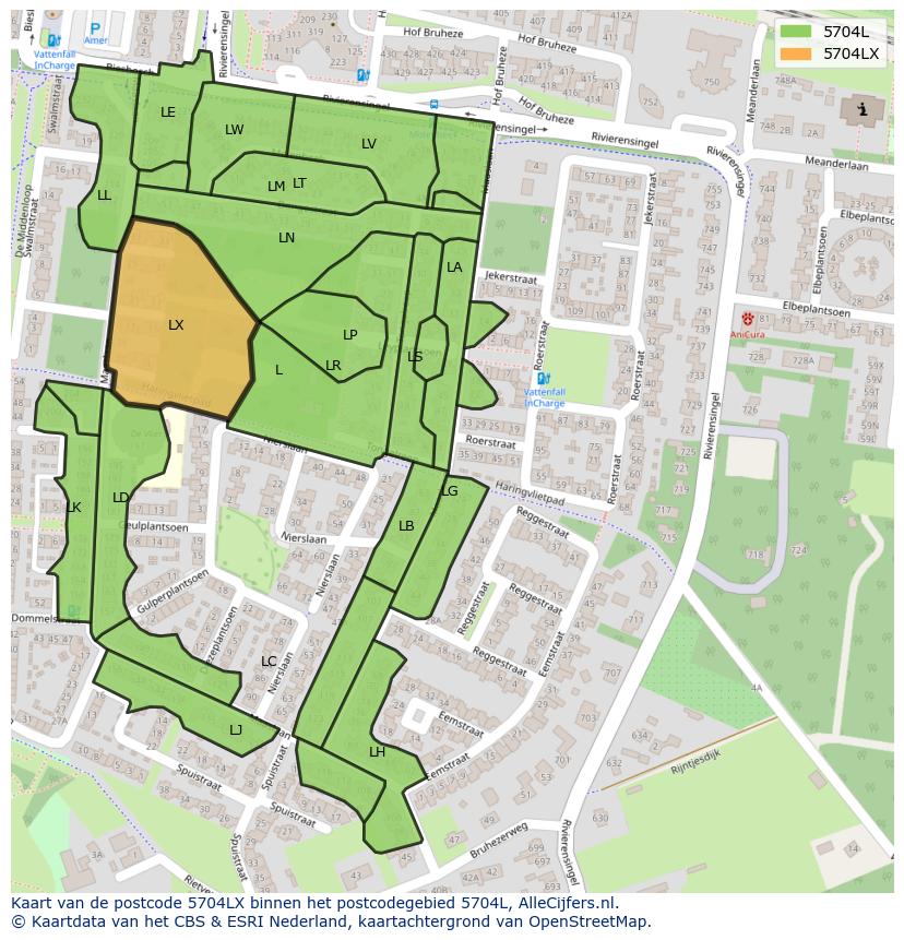 Afbeelding van het postcodegebied 5704 LX op de kaart.