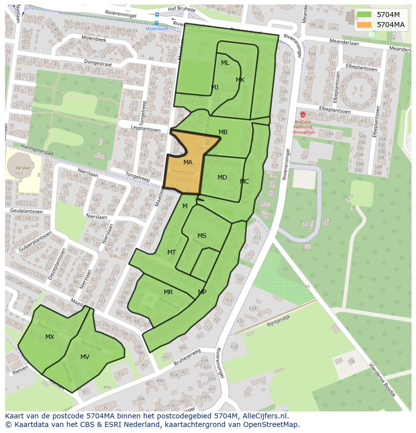 Afbeelding van het postcodegebied 5704 MA op de kaart.