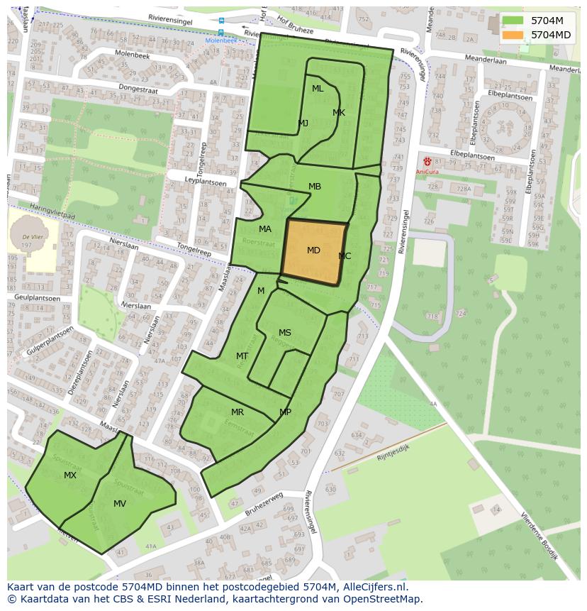 Afbeelding van het postcodegebied 5704 MD op de kaart.