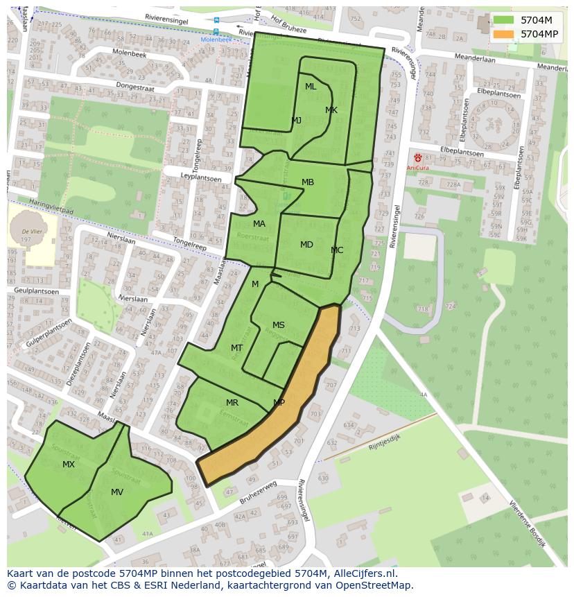 Afbeelding van het postcodegebied 5704 MP op de kaart.