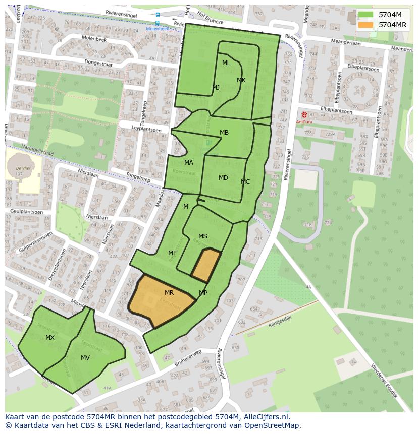 Afbeelding van het postcodegebied 5704 MR op de kaart.
