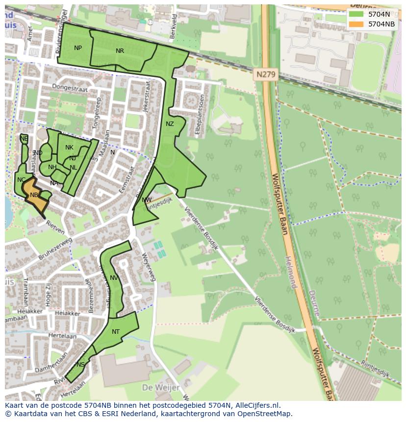 Afbeelding van het postcodegebied 5704 NB op de kaart.