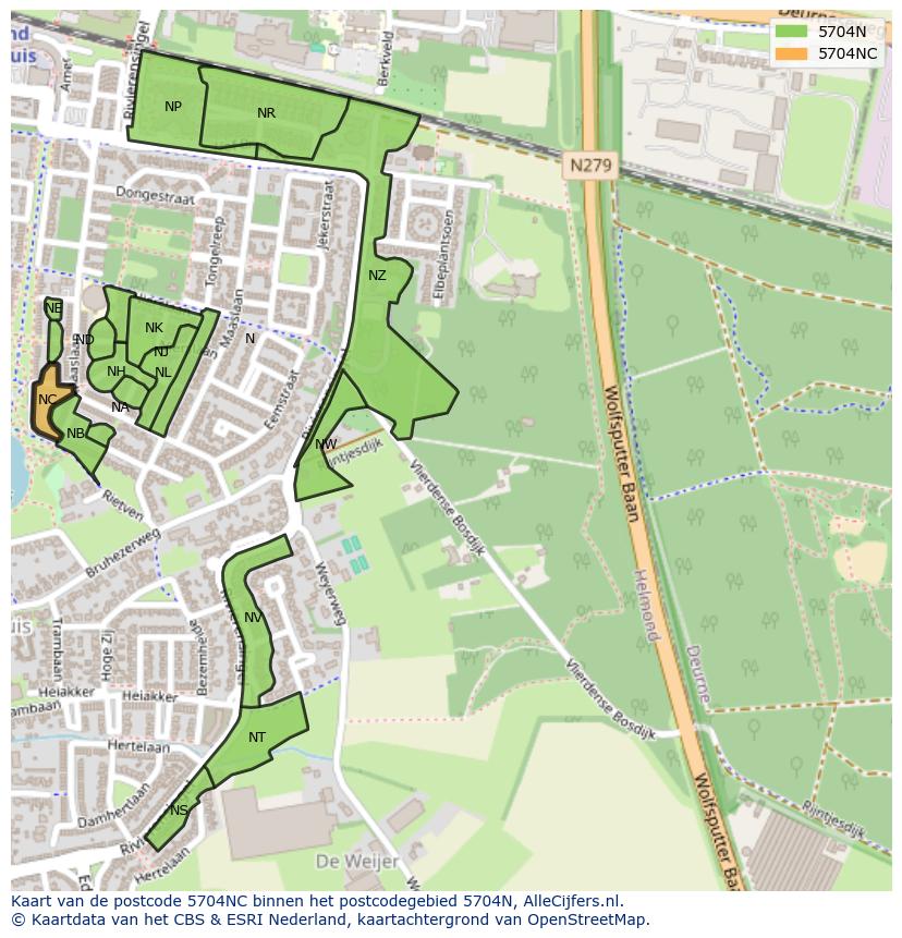 Afbeelding van het postcodegebied 5704 NC op de kaart.