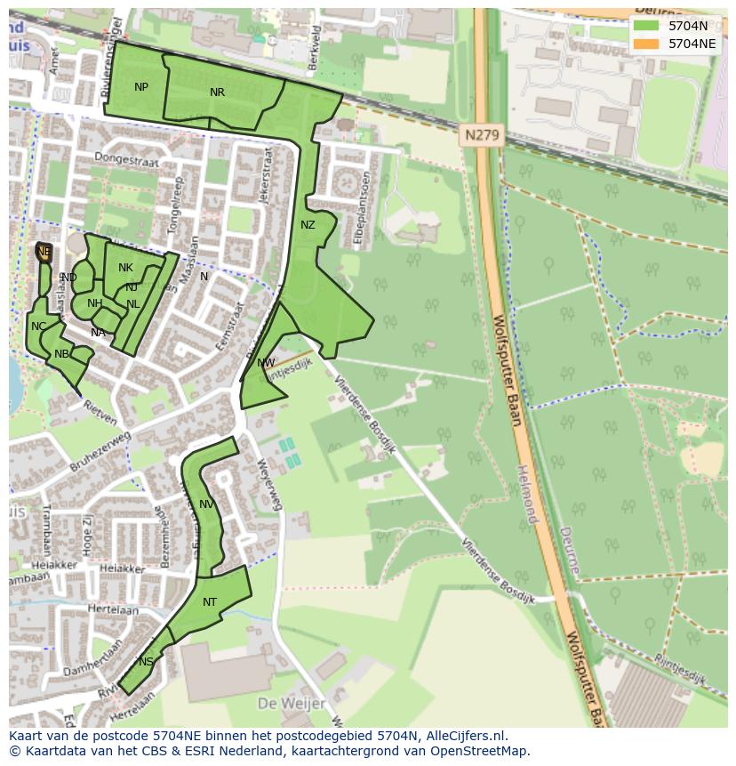 Afbeelding van het postcodegebied 5704 NE op de kaart.